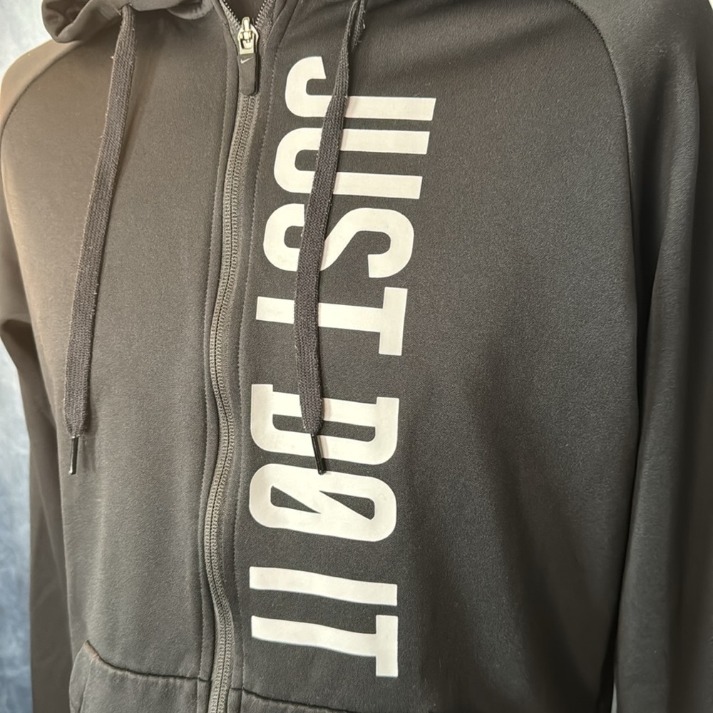 Nike Dri-Fit Hooded Men's Just Do It Full Zip Black Sweater Black Size Medium - Picture 2 of 8